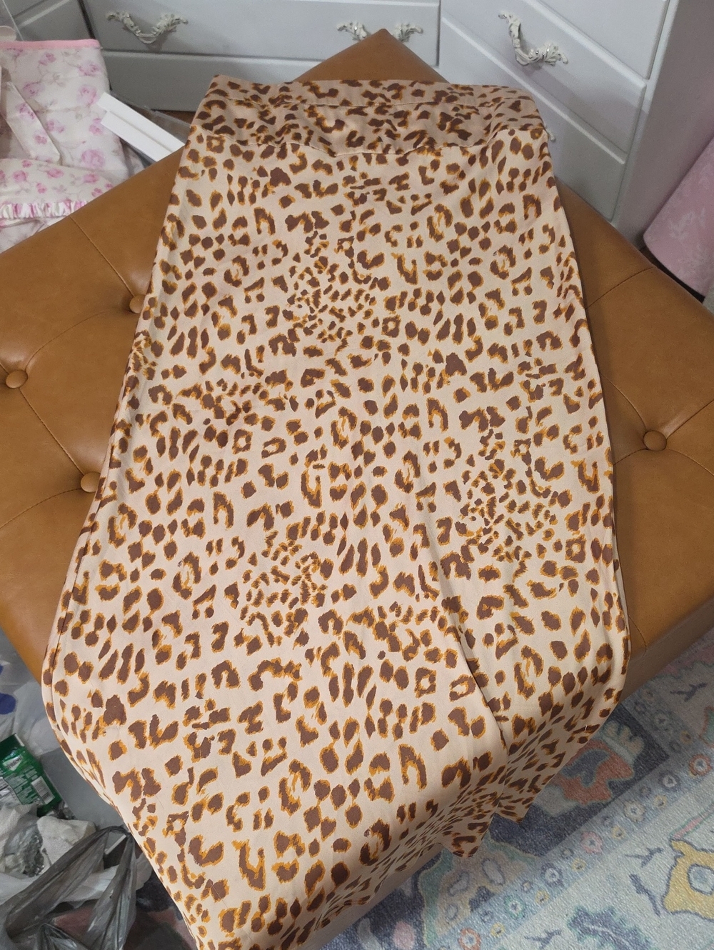 Sz 10 Free People Leopard Print Satin Maxi Skirt - Beige, Brown & Mustard